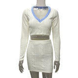 2025 HULIANFU Autumn and winter  popular new  fashion and sexy knitted exposed navel sweater women's high waist hip skirt set