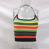 HULIANFU 2025 women's clothing 's new sexy Spice Girls suspender outer wear inner wear multi-color striped short navel vest