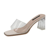 2025 SX68-1 transparent high heels for outer wear 2025 summer new square head high-heeled slippers with transparent sandals women