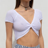 HULIANFU New summer 2025  popular women's clothing sexy Spice Girls knitted hollow short-sleeved chest-wrapped small vest outer wear women