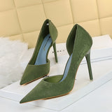 2025 6168-1  fashion, sexy and thin side hollow high heels, thin heel cloth surface, shallow mouth, pointed head, super high heel single shoes