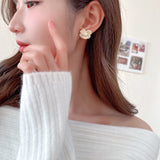 2025 S925 silver needle  retro earrings trendy high-end temperament niche design ab contrasting color baking paint camellia stud earrings