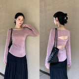 2025 popular autumn new temperament chic halter bottoming shirt round neck long sleeve knitted sweater top 89098