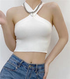 HULIANFU 2025  women's clothing bm sexy cross-neck knitted short outer wear with bottom sling vest top