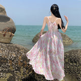 2025 2025 new neck floral super fairy dress, Thailand Sanya travel wear long dress, seaside vacation beach dress
