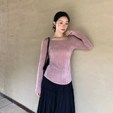 2025 popular autumn new temperament chic halter bottoming shirt round neck long sleeve knitted sweater top 89098