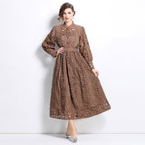 celebrities dress lantern sleeves embroidered shirt women's high-end sense hollow lace splicing skirt set