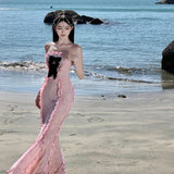 2025 Yu Shuxin same sexy Spice Girl style niche lace tube top dress atmosphere slim dress birthday dress
