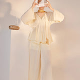 Autumn high-end temperament design sense handmade beaded top vertical straight wide-leg trousers suit female M8029
