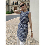 2025 THE MIND design plaid vest skirt women's 2025 summer new commuter slim dress T5039X