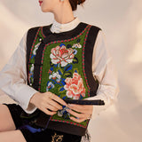 new Chinese style printed embroidered vest women's light luxury round neck high-end temperament vest M7087