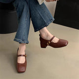 2025  Retro square head light mouth thick heel single shoes female spring and autumn new  evening breeze fairy soft leather Mary Jane small leather shoes