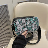 HULIANFU 2025 style New trend camera bag fashionable snakeskin pattern PU splicing contrasting color zipper small square bag single shoulder oblique span bag