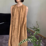 2025 spring and summer heavy industry tencel linen blend front and rear two wear fringed dress children drawstring sleeveless dress