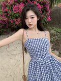 2025 high-end plaid tube top dress children's summer new a-word waist sleeveless holiday suspender dress