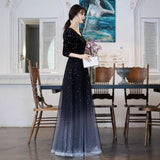 2025 Starry sky gradual change velvet evening dress  new large size fat mm senior banquet host performance uniform command uniform
