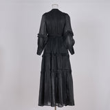 New women's clothing V-neck high-end lantern sleeves ruffle edge dress mercerized gentle wind long dress