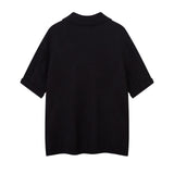 232 n retro high-end street lazy hollow design knitted sweater loose men's lapel short-sleeved T-shirt