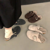 2025  thick-soled fluffy shoes, velvet warm cotton shoes, bag head half-towed, flat-soled Birkenstocks, women's winter shoes
