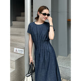 2025 THE MIND pleated denim dress 2025 thirteen rows summer new Korean version waist and thin dress T5017X