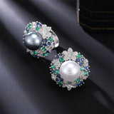 2025 Emerald sunflower pearl ring female heavy industry zircon inlaid high sense celebrity elegant bead open ring