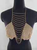 2025 MW2937  waist chain rhinestone inlaid diamond cloth fringed chain connected neck top body chain