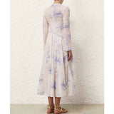 High-end temperament, positioning peacock printing, irregular waist pendulum A-shaped long-sleeved dress fashion temperament