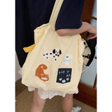 HULIANFU 2025 new embroidered canvas shoulder bag large capacity cartoon bundle tote bag student versatile commuter tote bag