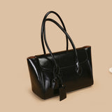 2025 Tote bag popular new retro glossy handbag simple and fashionable shoulder bag large-capacity commuter flip bag