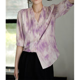 2025 [Romance in Provence] Mulberry Silk  Silk Shirt, Purple Shirt  Spring/Summer V-Neck Top