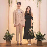 2025 New Korean two-wear simple medium and long dress, bride marriage registration certificate, daily wear satin small white dress