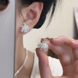 925 silver needle earrings silver dandelion fireworks pearl stud earrings new popular high-end temperament earrings women