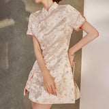New Chinese style light national style printed cheongsam high waist shorts set beaded flower embroidered dress women M3112