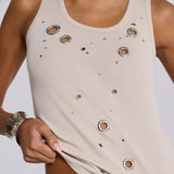 2025 Cross-border wasteland wind slim-fit metal decorative vest women's base spring new hollow bead knitted vest premium