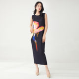 2025 temperament hip-wrapped dress high-quality summer new black printed slim long skirt straight skirt Popular style