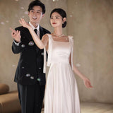 2025 light wedding dress bride simple  new high-end satin suspender out yarn collar engagement dress skirt