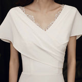 2025 High-end annual meeting evening dress, socialite banquet temperament, long sexy host, white fishtail  V-neck