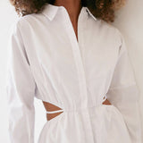 2025 popular spring new waist hollow design long-sleeved shirt dress lace-up commuter  women's short skirt