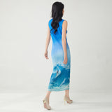 2025 Summer dress women's high elasticity pleated thin high-end design printed sleeveless versatile  straight skirt