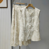 2025 spring and summer new cotton and linen blended flower-cut suit, summer thin sleeveless suit vest + skirt