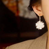 Light luxury high-end shell flower earrings elegant temperament versatile full diamond ear hook s925 silver needle anti-allergic earrings