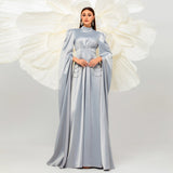 2025 high-end super long-sleeved temperament elegant waist round neck long banquet evening dress bridesmaid dress