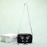 HULIANFU 2025 New trendy bag women's dark matte black small square bag sweet cool spice girl contrasting color butterfly bag crossbody camera bag