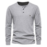 HULIANFU 2025 Popularan size New autumn and winter men's bottoming shirt Henry collar long-sleeved waffle T-shirt men's solid color Popular trade men's T-shirt