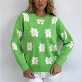 HULIANFU New autumn and winter new  2025 women's clothing contrasting colors, small daisies, fresh and sweet casual pullover knitted sweater