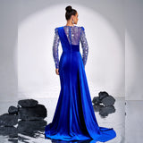 2025 high-end long-sleeved temperament round neck long sequined banquet heavy industry evening dress bridesmaid dress women