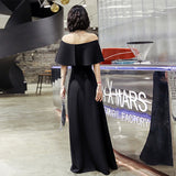 2025 Black evening dress skirt banquet temperament one-word shoulder thin long dress annual meeting high-end light luxury niche graduation dress