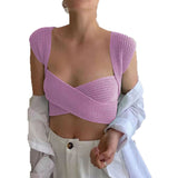 HULIANFU New 2025  ins Spice Girls Fashion Women's Knitted Sexy Backless Irregular Versatile Strap Top