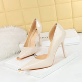 2025 8829-5  style fashionable simple sexy nightclub showing thin thin heel super high heel side hollow light mouth metal shoes