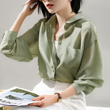 2025 Mulberry Silk Acetate Shirt Macaron 6 Colors, Thin Sunscreen Shirt Pink Purple Top  White Shirt Women's Clothing